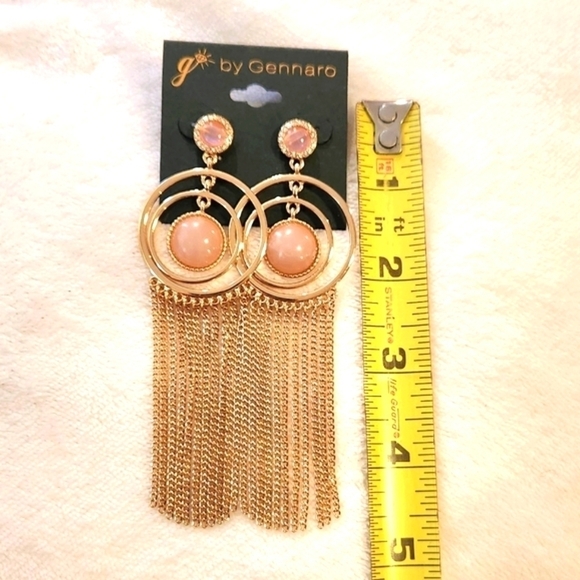 g by Gennaro Large Multi Hoop Gold Tone & Pink Center Fringe Statement Earrings - Picture 4 of 8